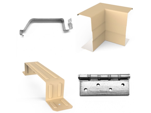 steel accessories - a hinge, corner and clip